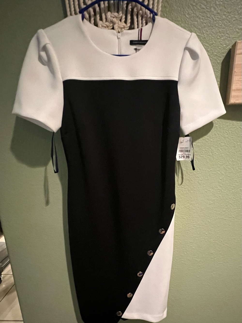 Tommy Hilfiger Black and White Colorblock Midi Sheath Dress